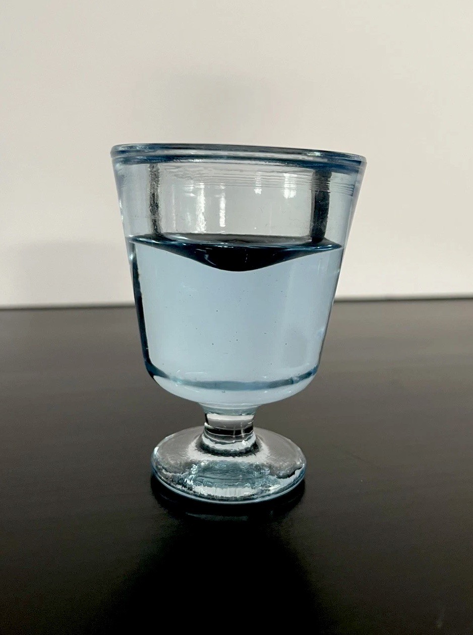 Vintage Blue Depression Style Glass Table Lighter Chrome Details Collectible