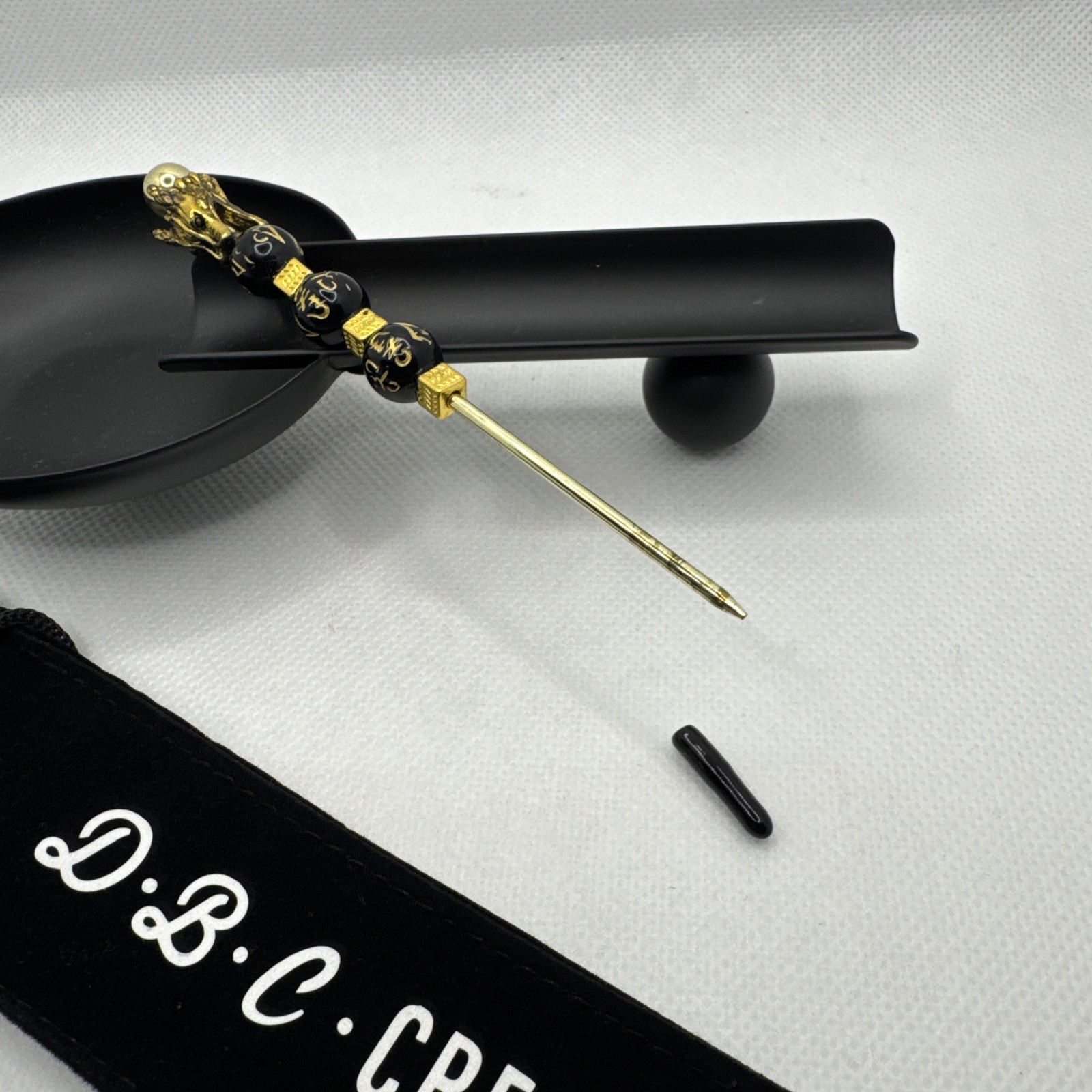 Stainless Gold/Blk Bead Tone Asian Dragon2 Cigar Nubber, Poker Tool, Handcrafted