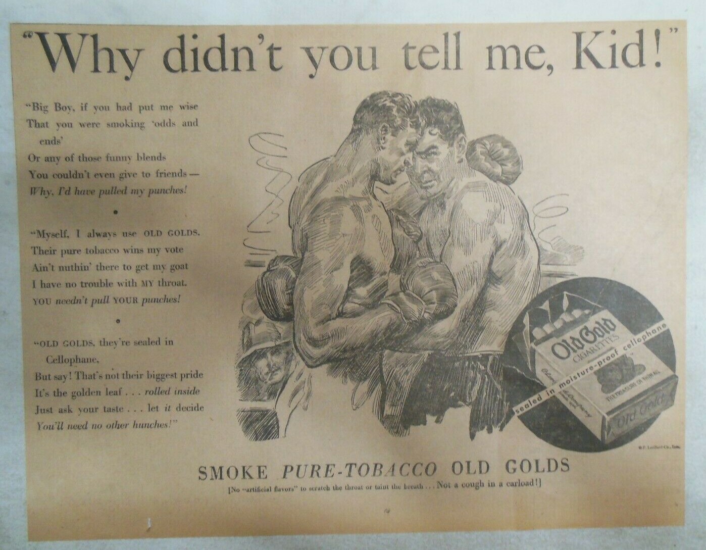 Old Gold Cigarette Ad: James Montgomery Flagg Boxing 1932 Size: 11 x 15 inches