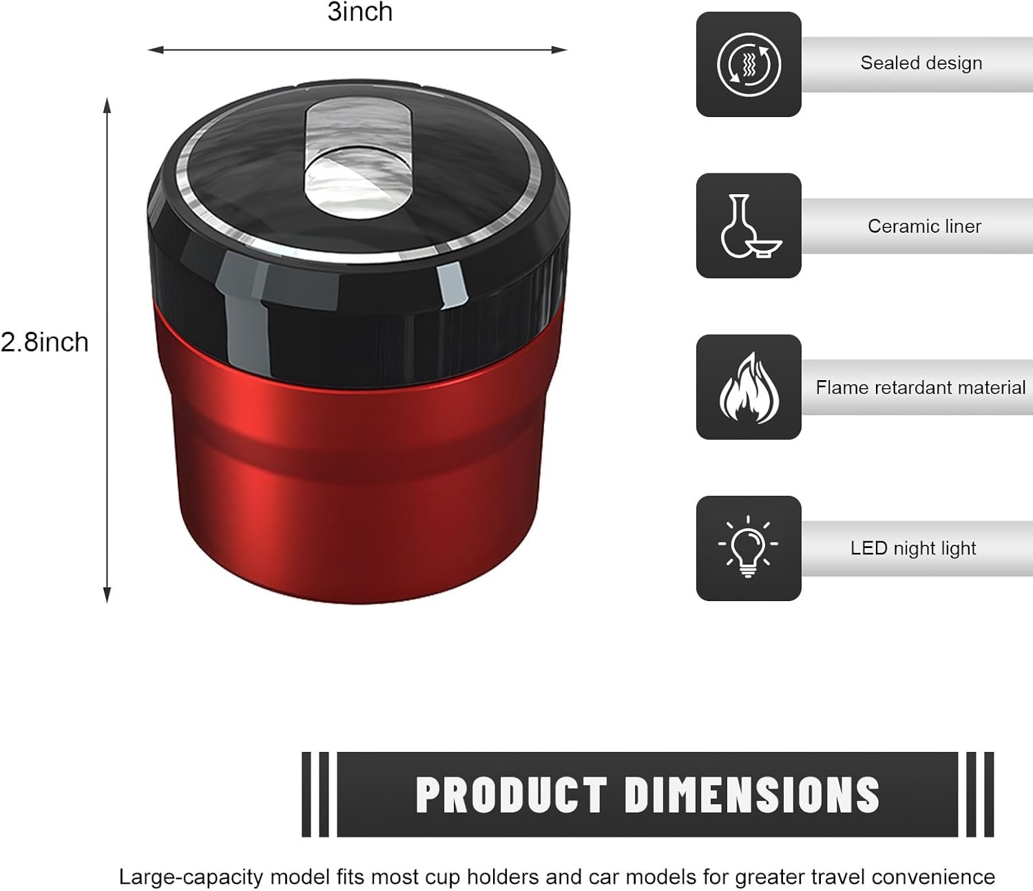 Car Ashtray with Lid, Detachable Smokeless Vehicle Cylinder Ashtray with LED Nig