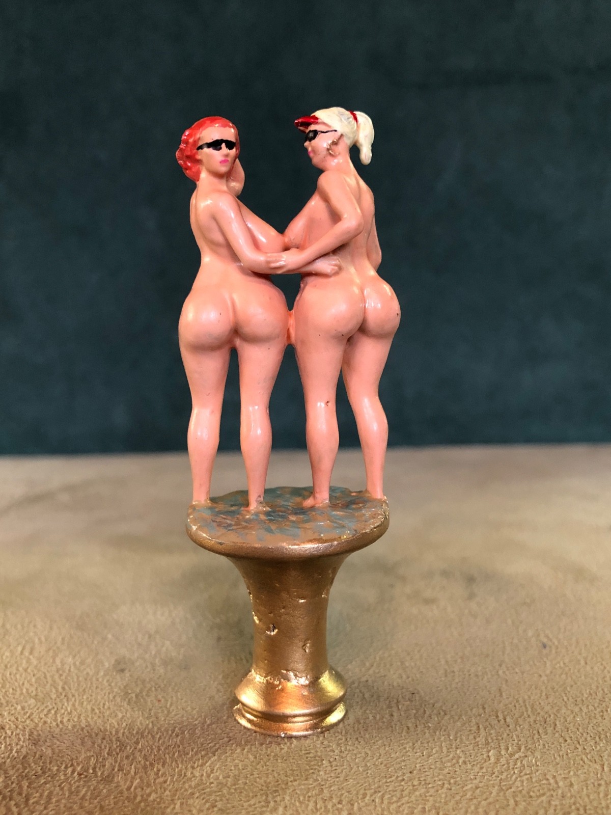 Painted Two Nude Full Bodied Woman At Beach Pipe Tamper Solid Fine Pewter