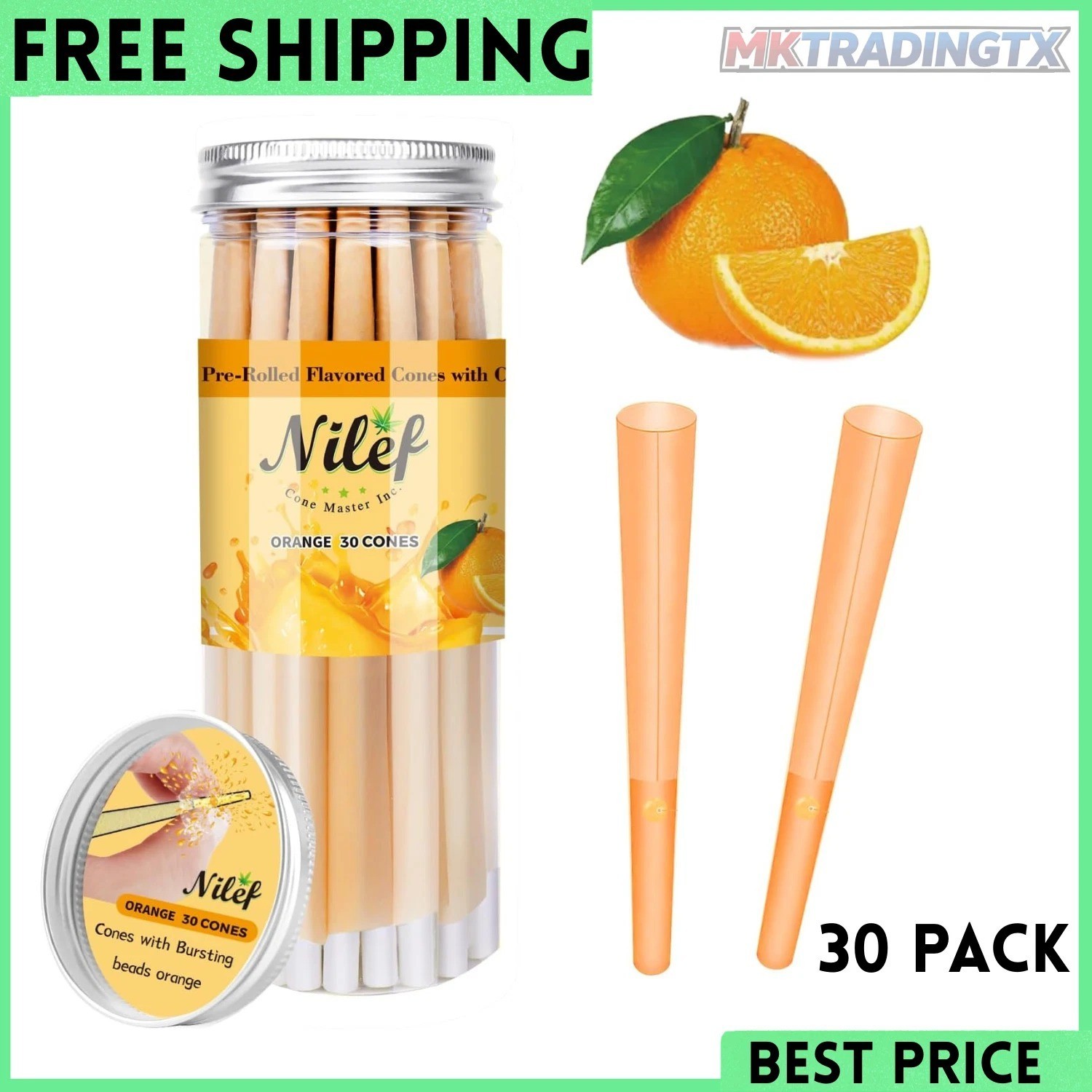 1 1/4 Size Flavored Pre-Rolled Cones 30 Pack Yellow Rolling Papers W Logo NEW