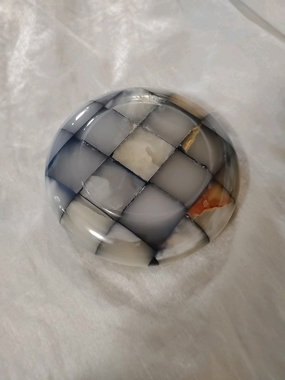 Vintage 1950s Checkerboard Italian Onyx Marble Polished Round Ashtray Decor