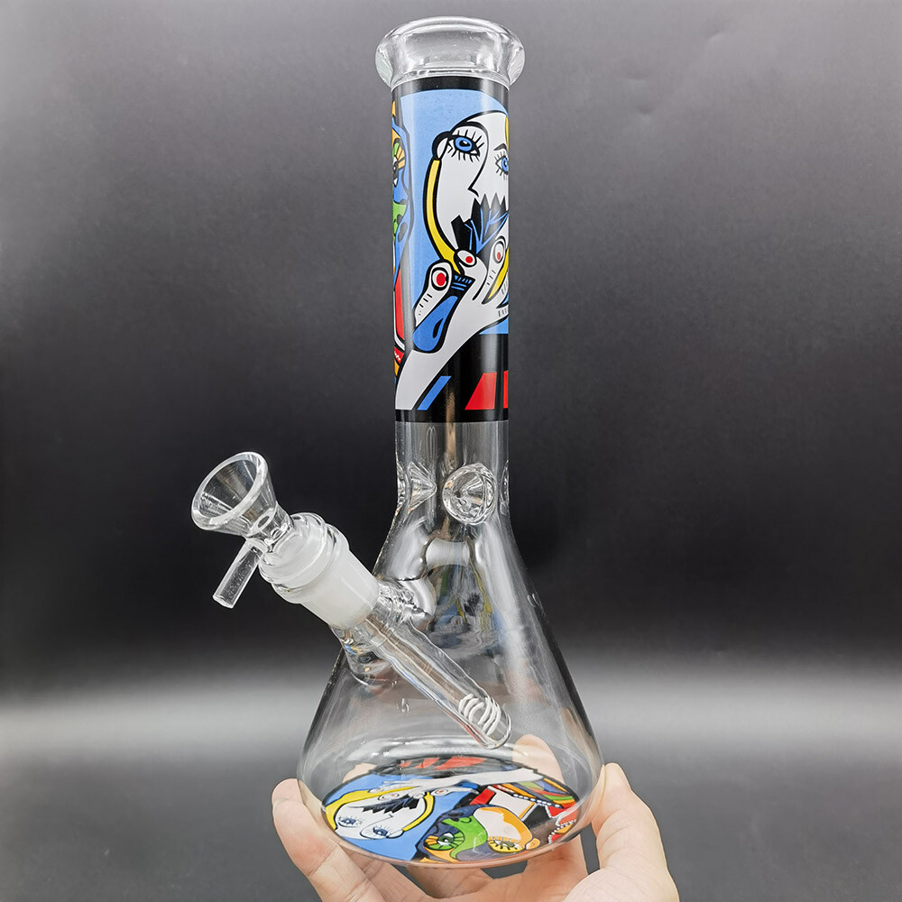 25cm Abstract Graffiti Water Pipe Glass Bong Hookah Smoking Pipe W/ 14mm Bowl