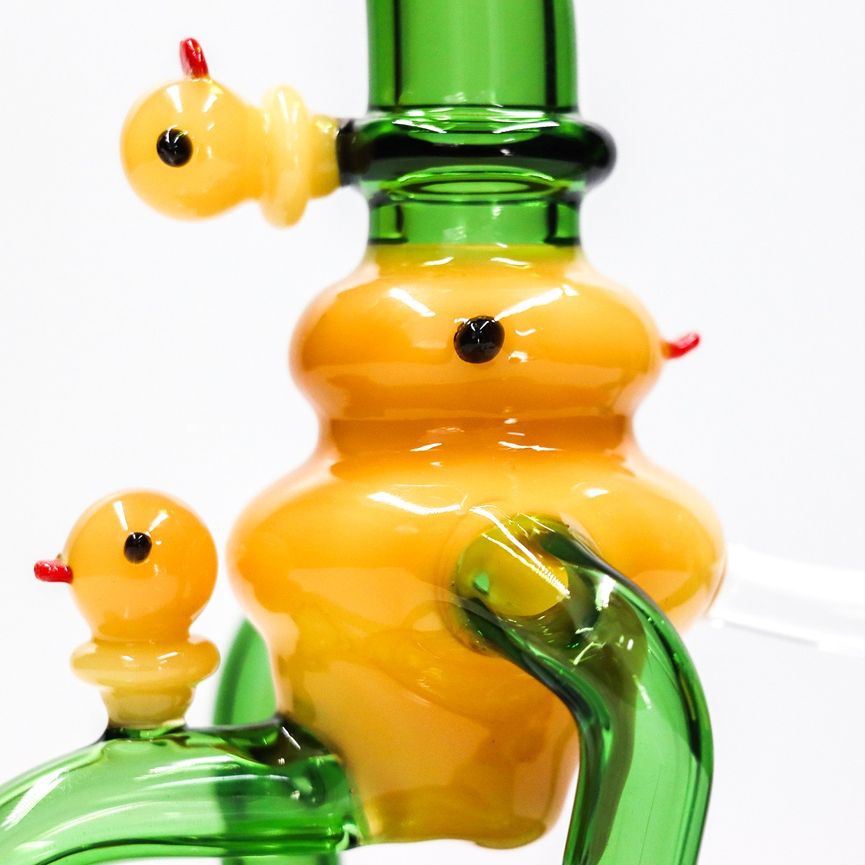 Duck 8in Uptake Green Glass Bong Water pipes Smoking Recycler Bong & 14mm bowls