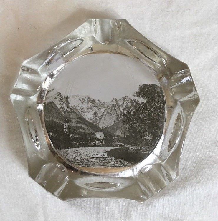 Vintage Garmisch Germany Real Photo Ashtray Star 5 Sided Clear Glass Free Ship!