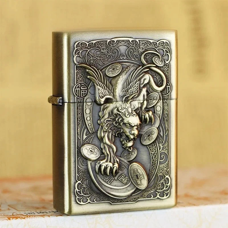 3D Gasoline Lighter High End Bronze Brushed Stainless Steel Lighter Smoking Acce