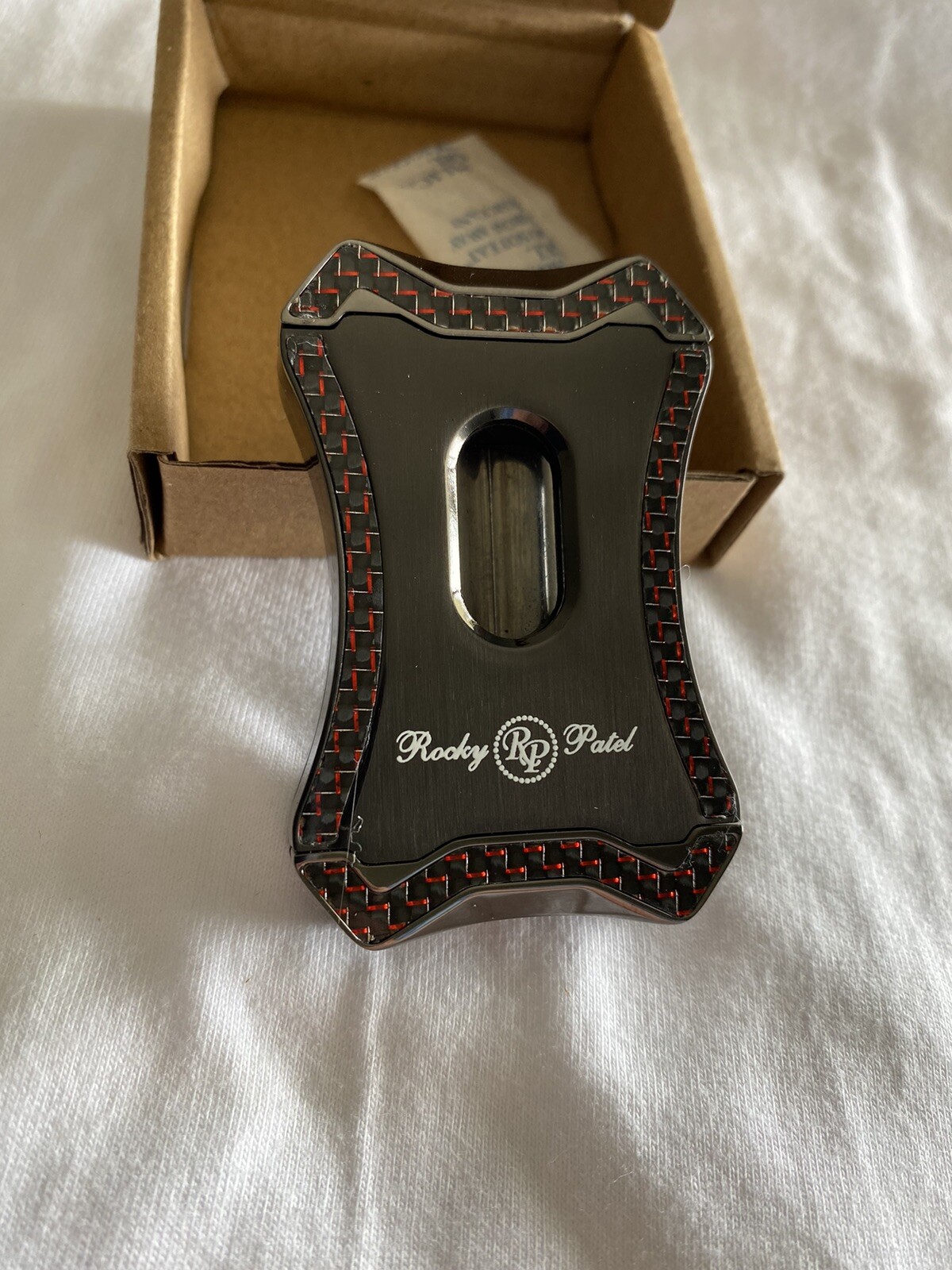 Rocky Patel Viper V-Cut Cigar Cutter – Gunmetal and Red Carbon Fiber – New