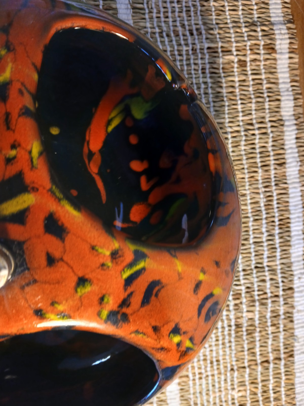 Vintage MCM Ceramic Hanging Swag Ashtray – Psychedelic Lava Drip Glaze