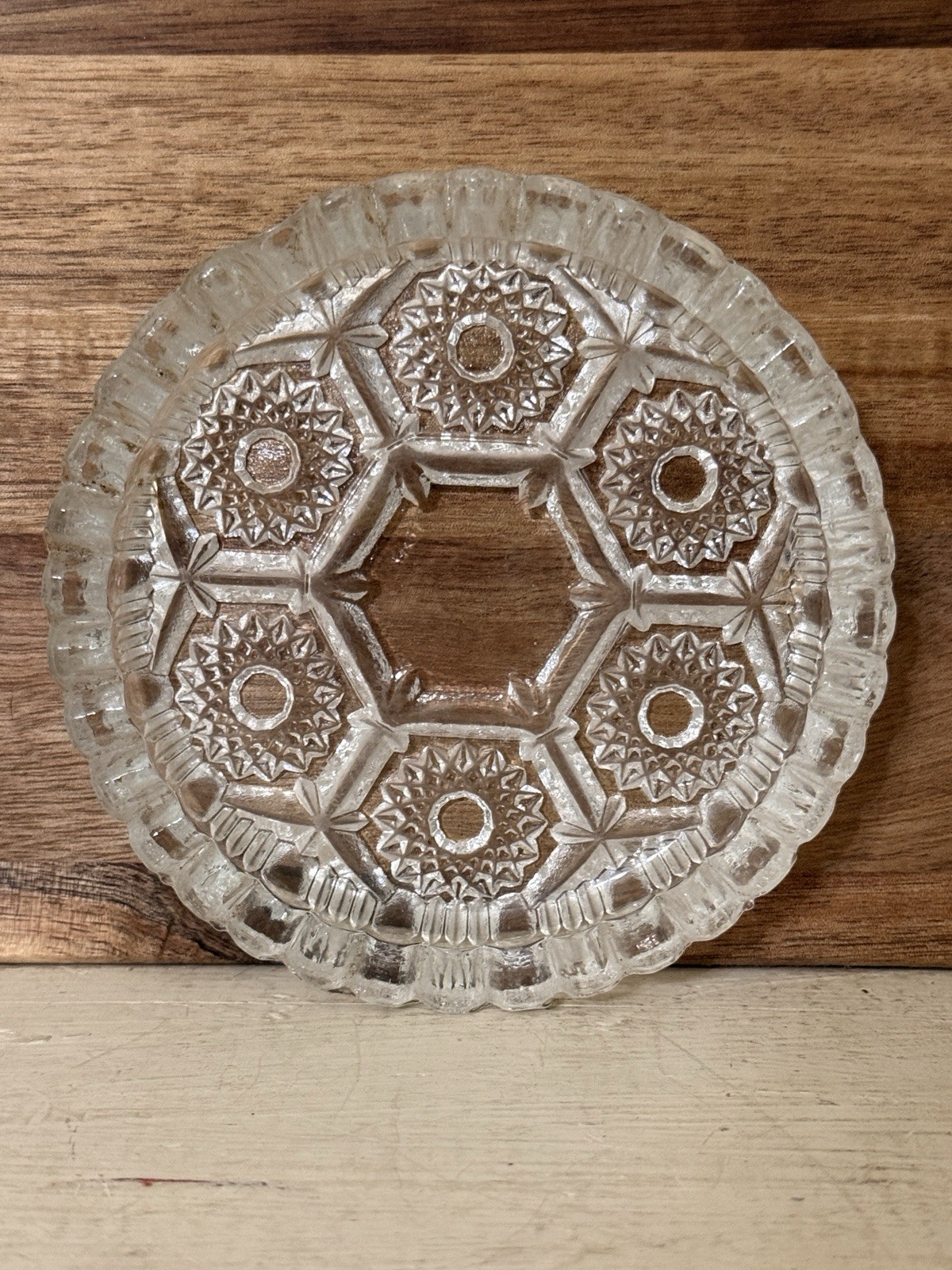 Vintage Italian daisy button personal individual ashtray sawtooth crystal glass