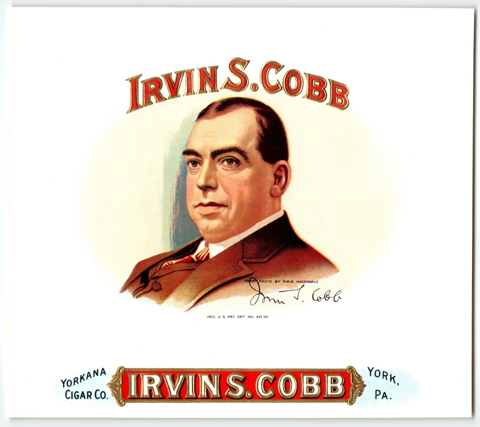 AWARD WINNING AUTHOR, JOURNALIST, COLUMNIST IRVIN S COBB, INNER CIGAR BOX LABEL