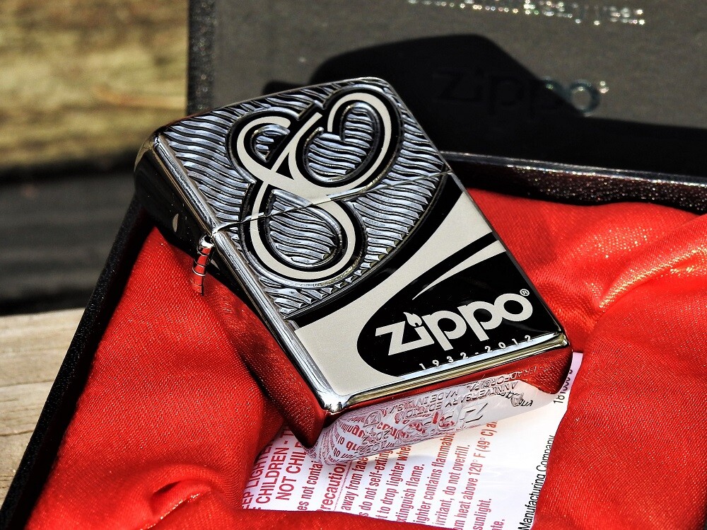 Zippo Lighter – 80th Anniversary Edition – Black Chrome Armor Case – Rare -28249
