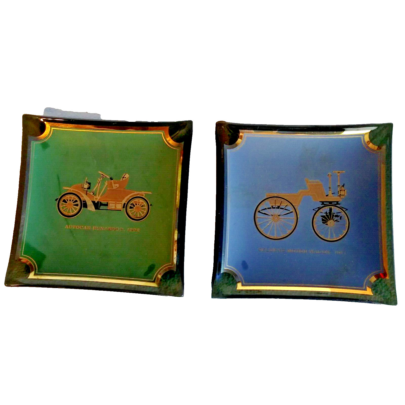 Set of 2 Vintage MCM Glass Houze Art Automobile Ashtrays Trinket Dishes EUC