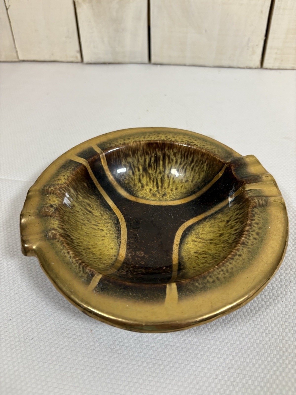 Vintage Brown gold art deco ashtray glass Mid Century Modern
