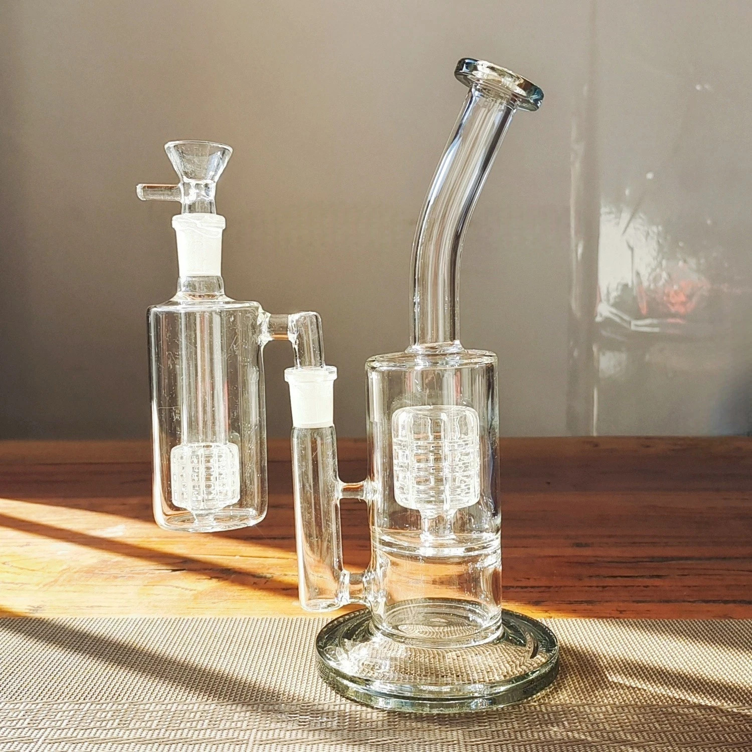 Thick 9″ Glass Bong Matrix PERC Smoking Water Pipe Bubbler Hookah W/Ash Catcher