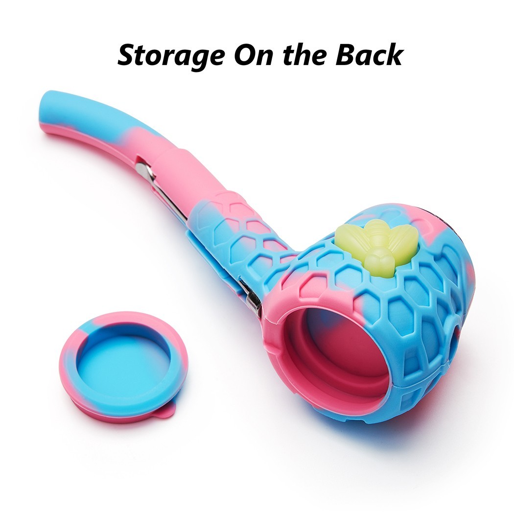 2Pc 4.5″ Silicone Honeycomb Tobacco Smoking Pipe with Holder and Tools Hand Pipe