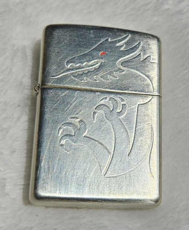 Zippo Lighter 2004 Red Eyed Dragon, 3-Sides, Reverse Etch on Satin Silver