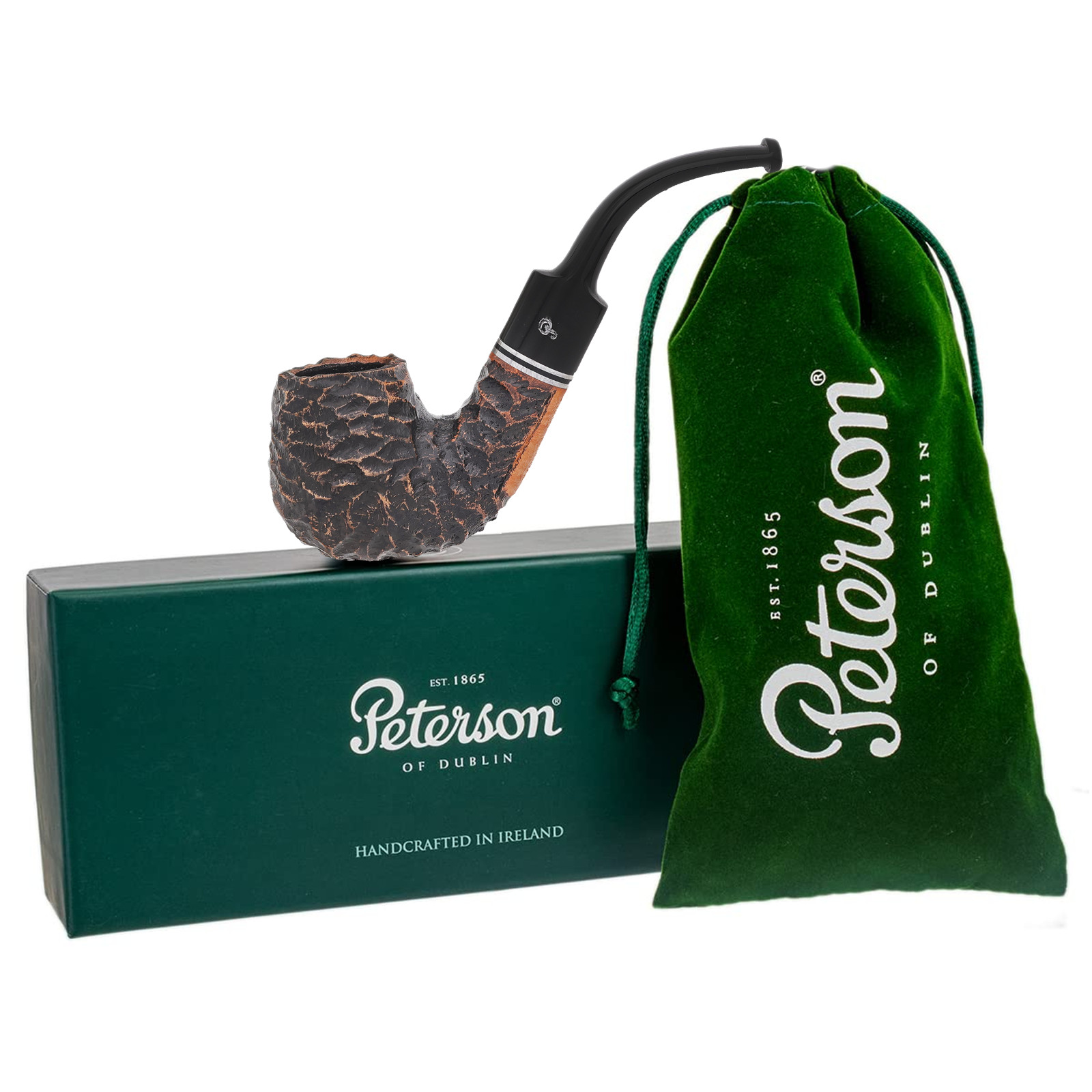 Peterson 9mm Dublin Filter 221 – Bent Billiard Tobacco Pipe, Rusticated Finish