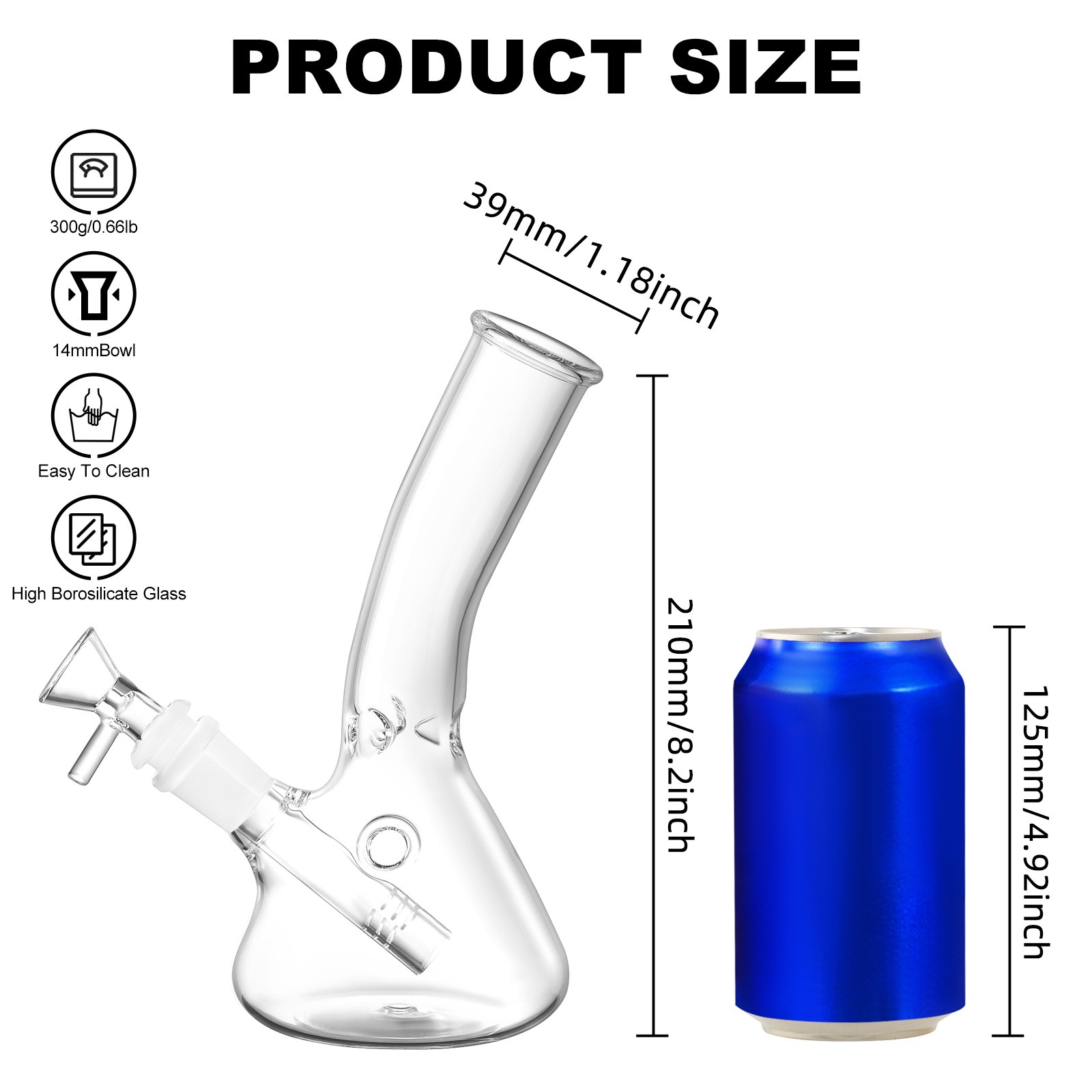 8in Water Pipe Hookah Smoking Glass Beaker Bong 14mm Bowl with Screen