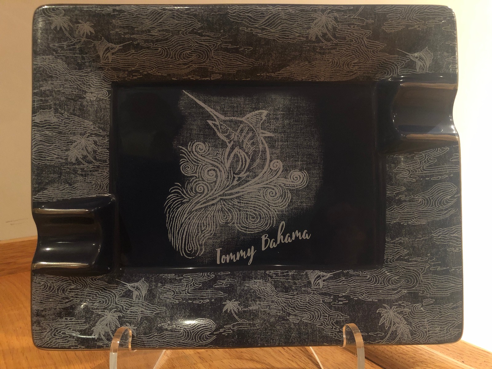 Tommy Bahama Marlin Bay Medium Rectangle Mazarine Blue 2 Cigar Ashtray ~ RARE