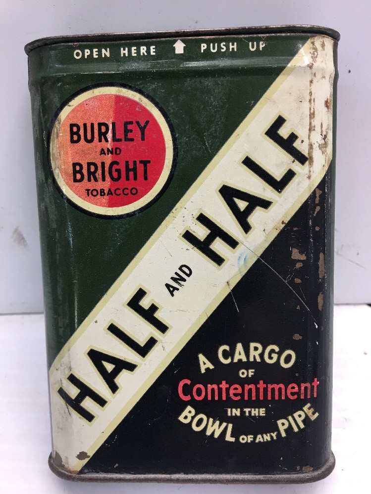 Vintage Burley and Bright Tobacco Half and Half Green Silver Metal Tin Container
