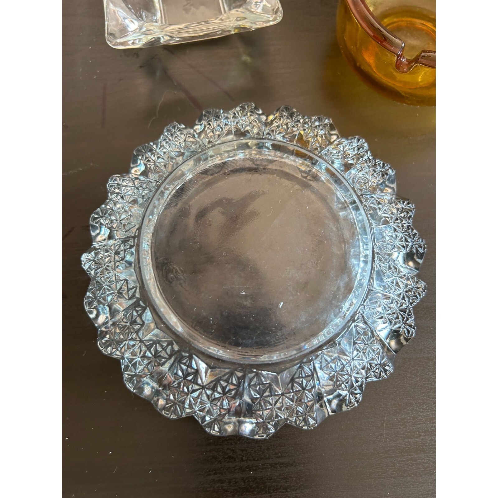 Amber Thick Clear Crystal Glass Set Of 3 Cigarette Ashtray Decorative Vintage