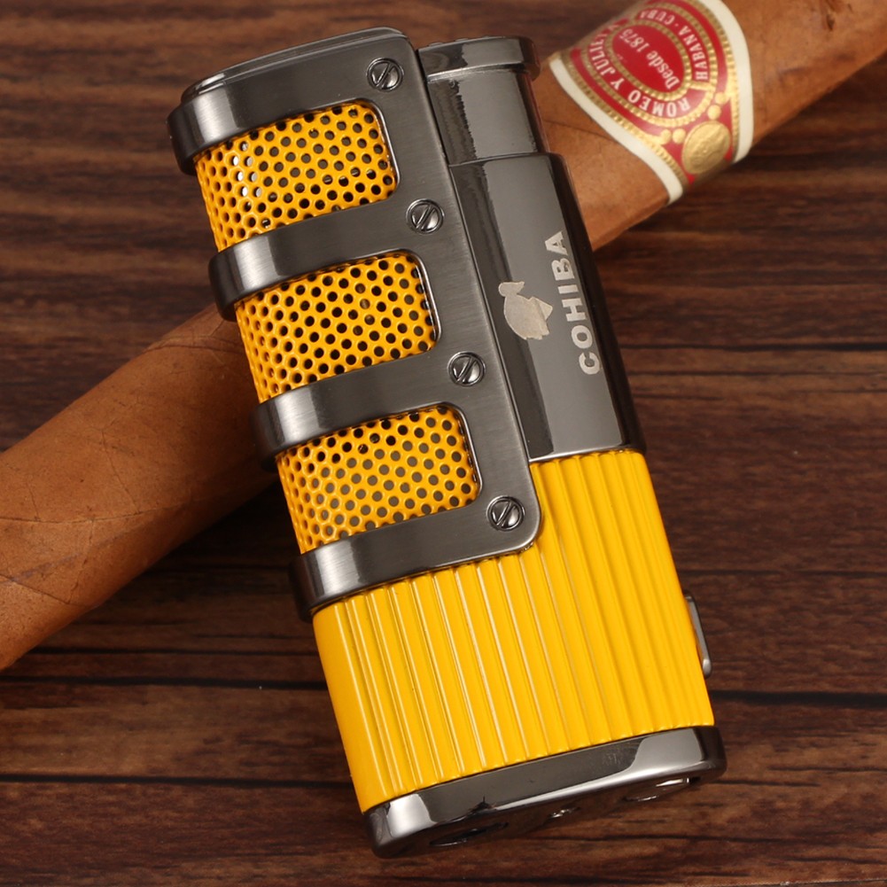 Cohi Windproof Gridding Cigarette Cigar Lighter 3 Torch Metal Jet Flame Punch