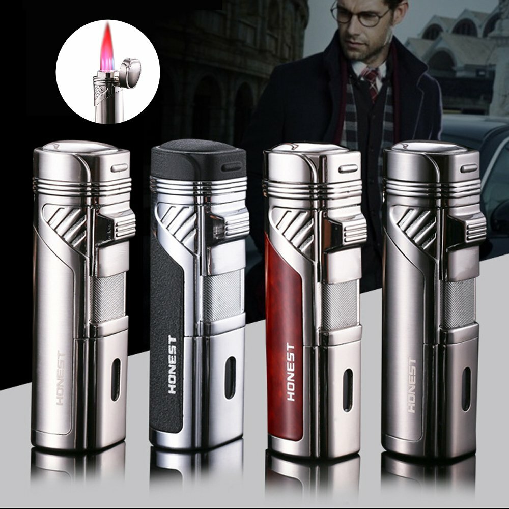 Torch Lighter 4 Jet Flame Honest Refillable Cigar Lighter with punch Quadruple