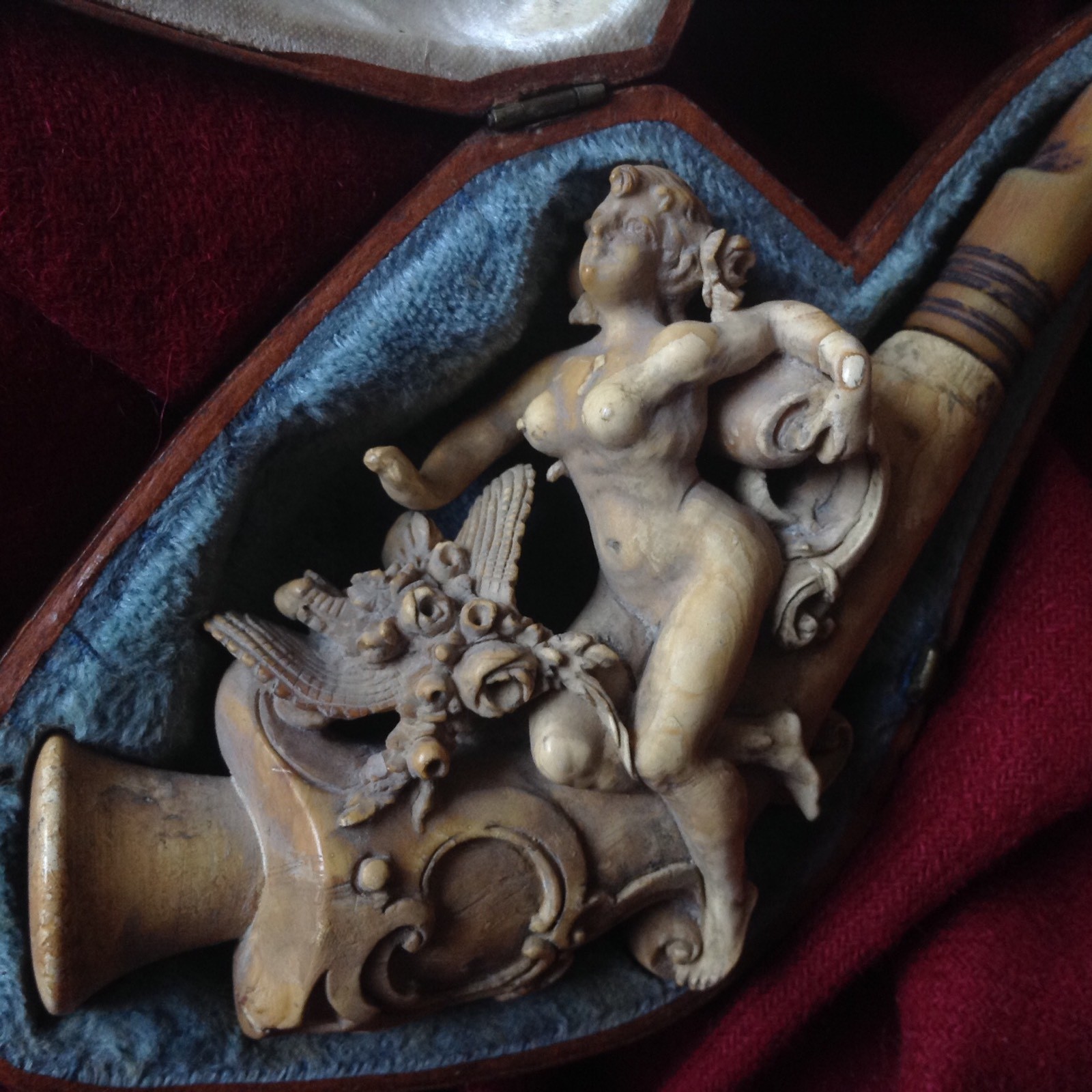 Antique 1880’s Meerschaum Pipe Art Nouveau Nude Lady Figurine Handcarved Weiss