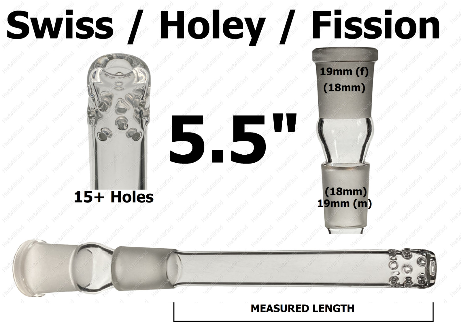 5.5″ 18mm MALE to 18mm FEMALE (19mm to 19mm) Holey Swiss Fission Glass Downstem