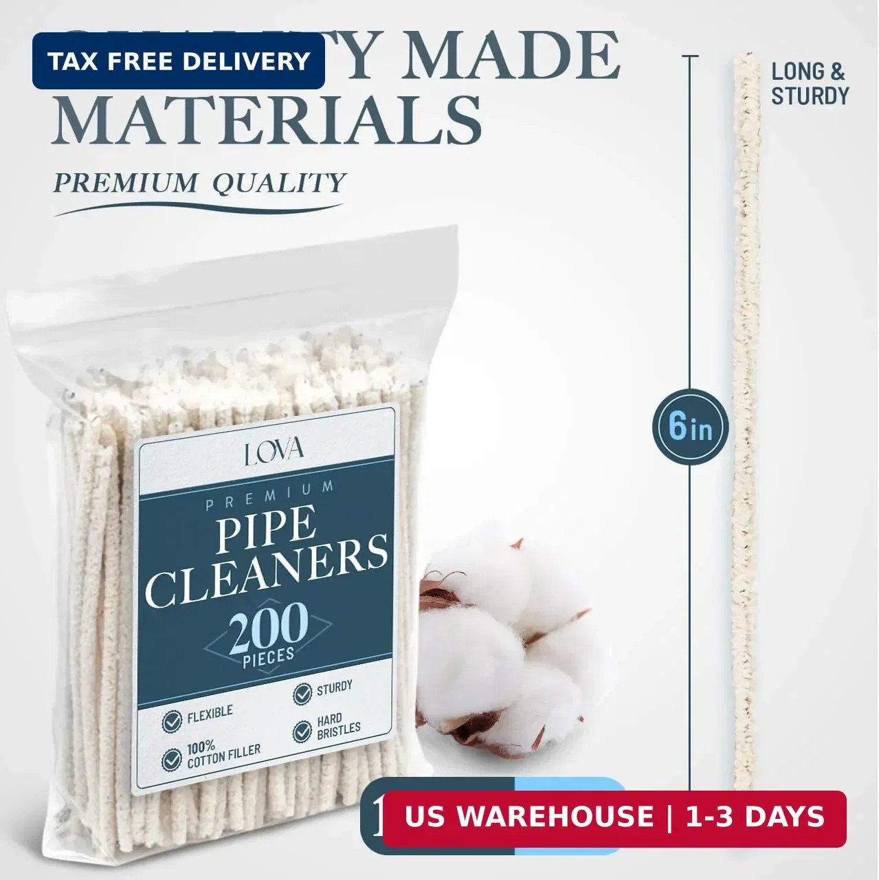 Pipe Cleaners Bulk 200 Pack – LOVA Hard Bristle, 6 Inch, Steel Wire Core – Pipe