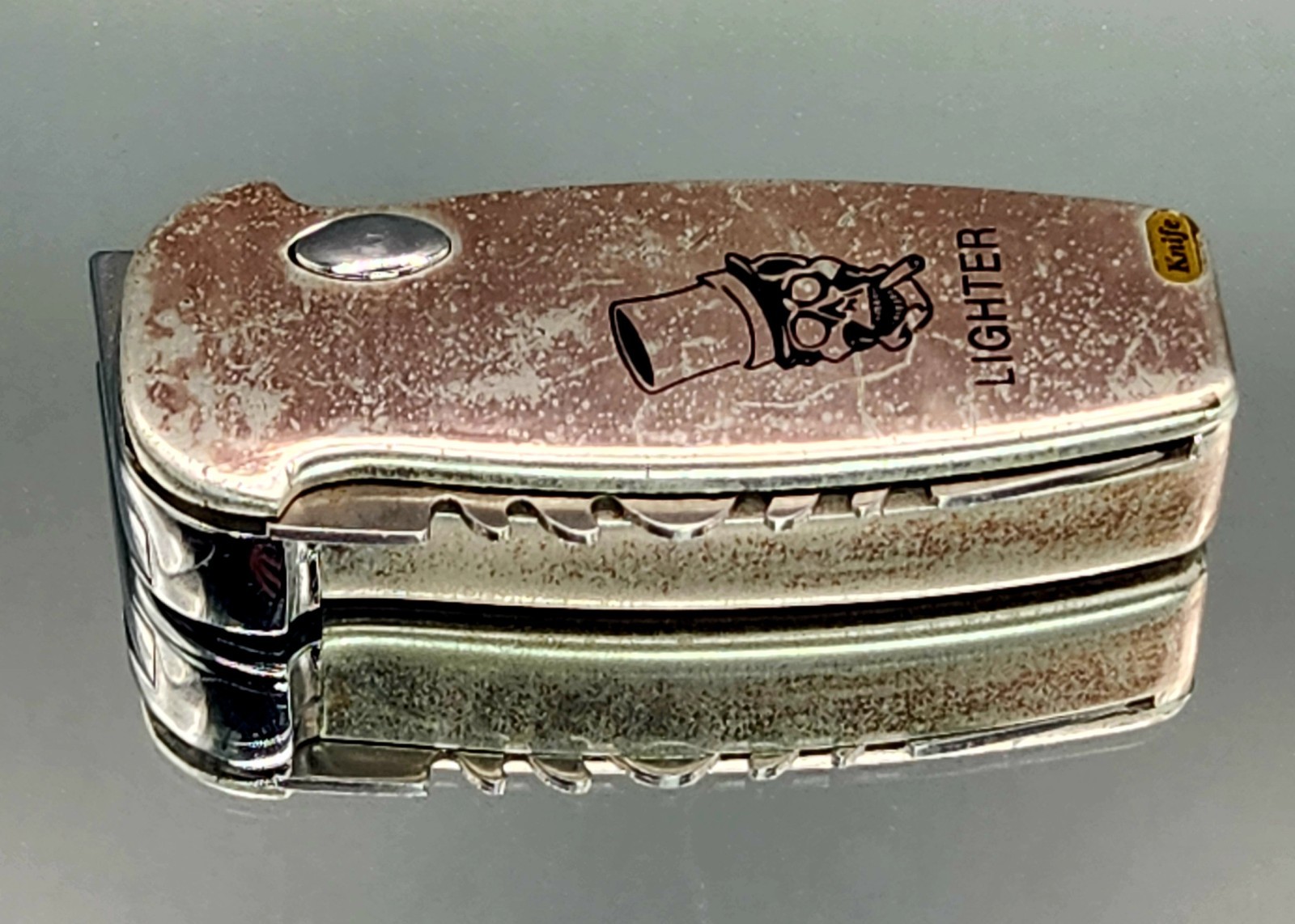 Vintage Butane Lighter Skull Head Unique USA Flag Lighter Knife Collectible