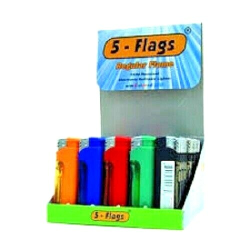 5 Flags LED Lighter Ass. Colors With LED Lighter 50 Pcs Display Box # 80-82 LED