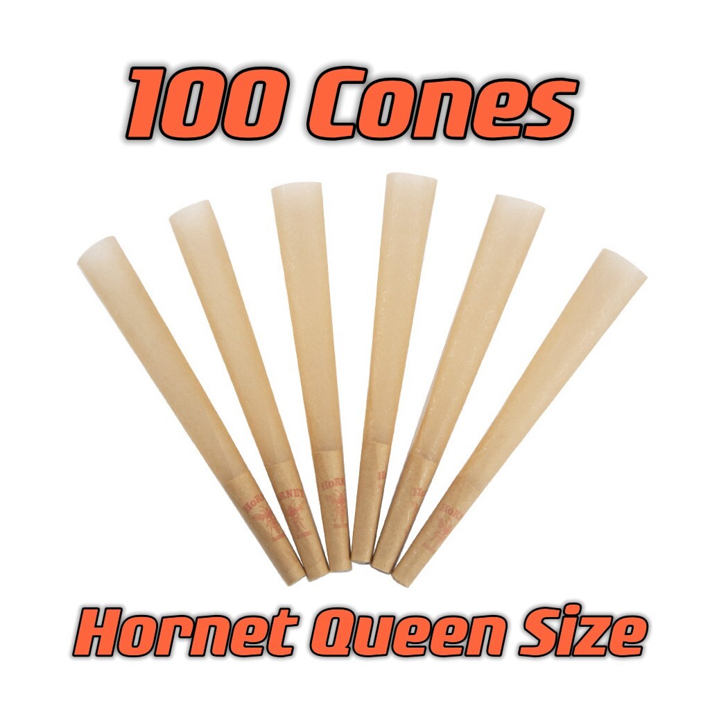 100 Cones Queen Size Authentic Hornet Organic Hemp Rolled Cone W/Filter Tips