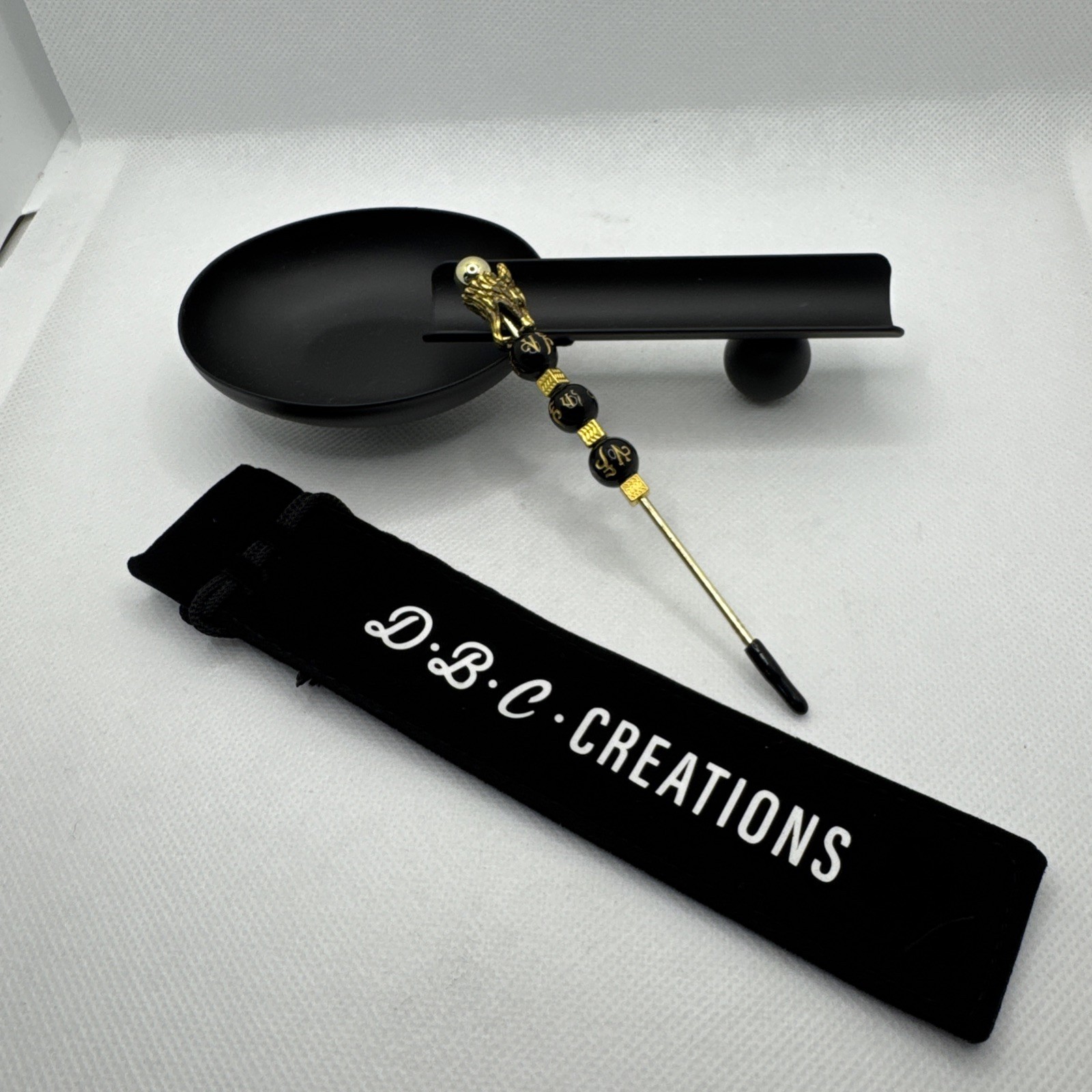 Stainless Gold/Blk Bead Tone Asian Dragon2 Cigar Nubber, Poker Tool, Handcrafted
