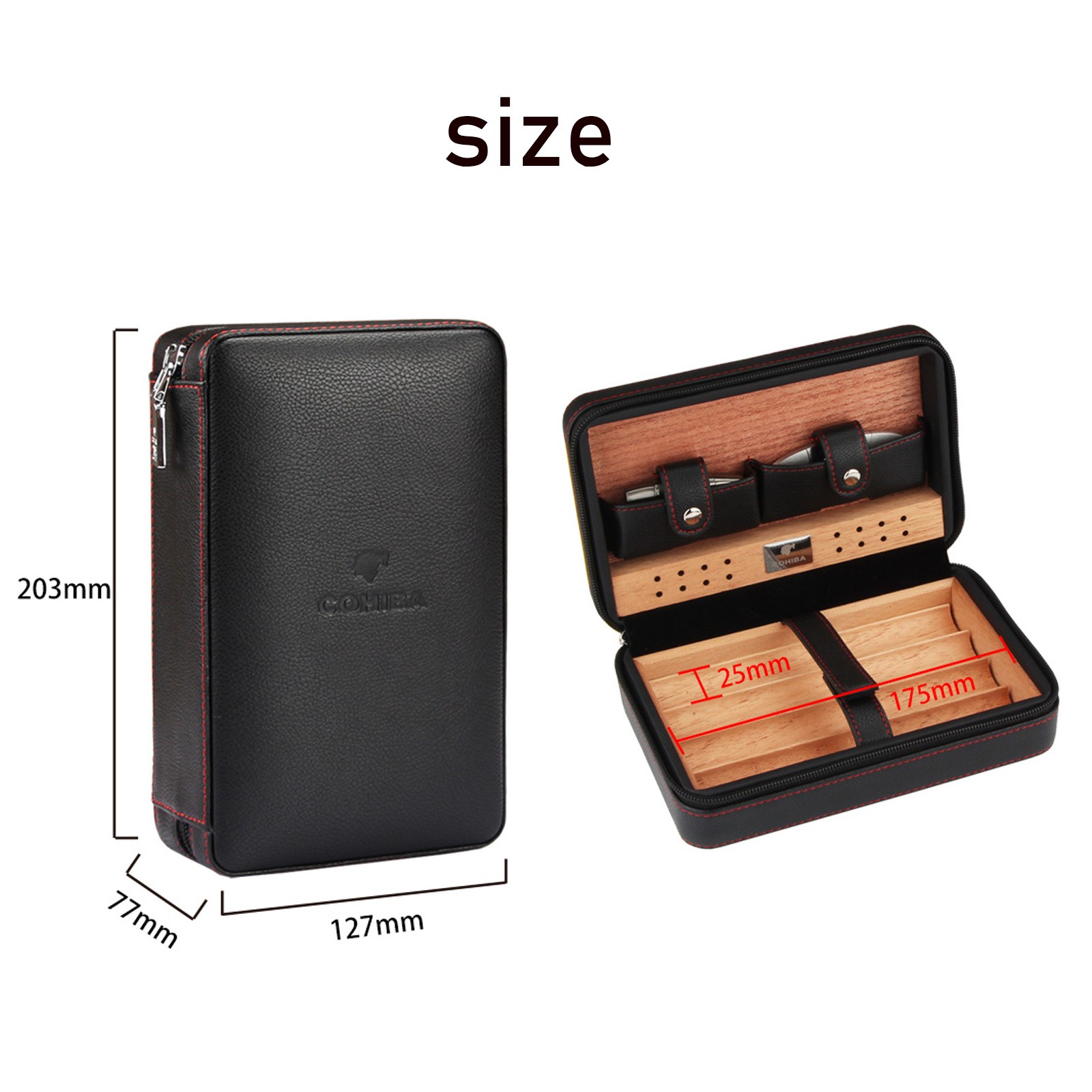 Portable Cigar Humidor Brown Vintage Leather Cedar Wood Case 4 Cigars Ashtray