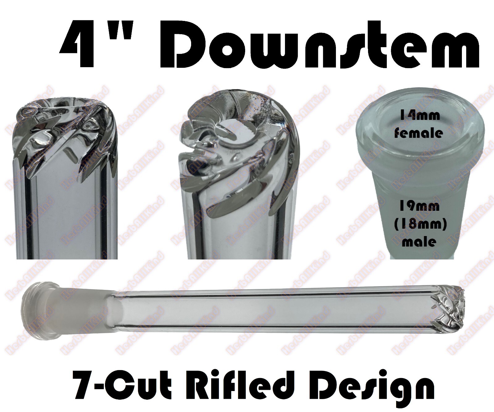 4″ 19mm ( 18mm ) to 14mm Rifled Cut Perc Glass Downstem Low Profile