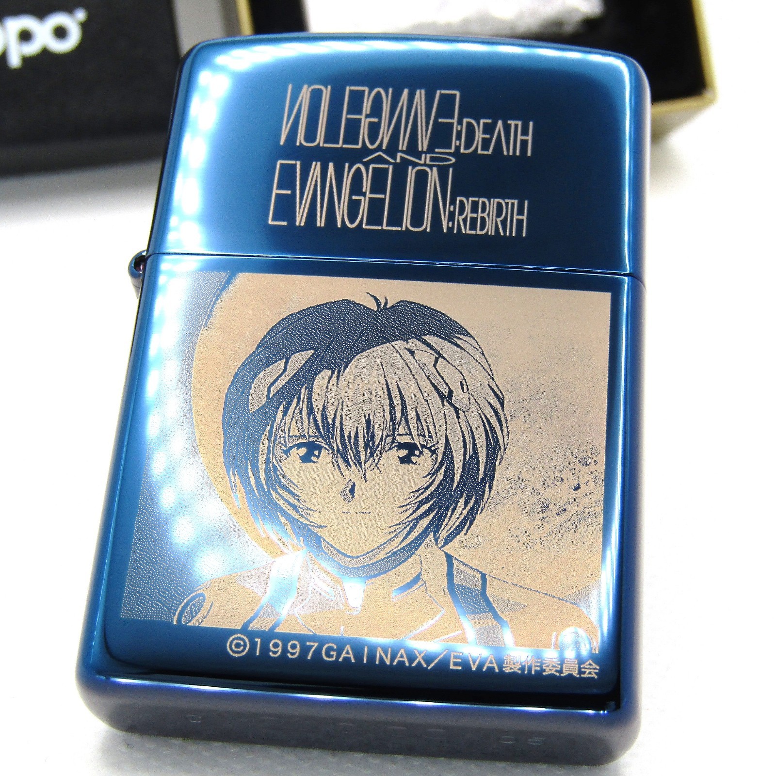 Evangelion Rei Ayanami Blue Titanium Limited 1173 Zippo Oil Lighter 2005 MIB
