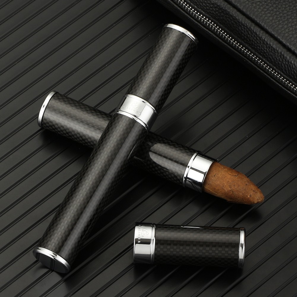 Galiner Travel Vintage Carbon Fiber Cigar Tube Cigarette Case Holder Portable