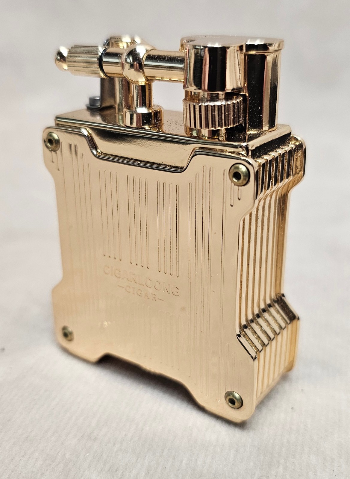 NEW RARE Gold Tone Cigarloong Dual Torch Antique Style Table Lighter w/Box Metal