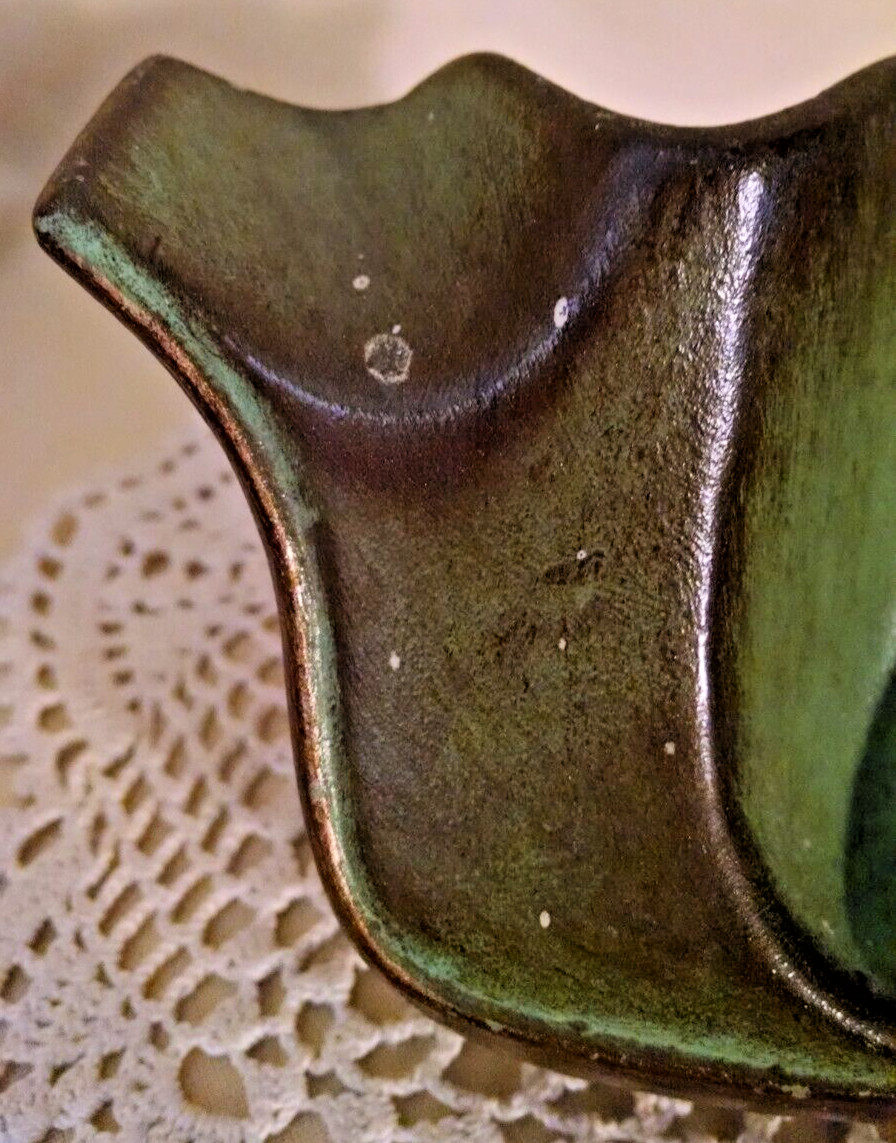 Pipe Display Holder Vintage Ceramic Green Gold Brown Felt Base Unmarked Holds 5
