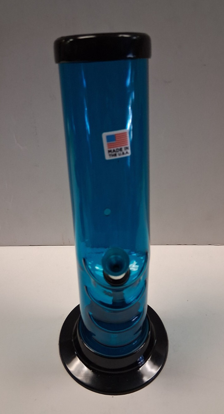 9″ ACRYLIC PLASTIC BENT HANDGRIP HOOKAH WATER PIPE BONG THUMB CARB 2″M AQUA BLUE