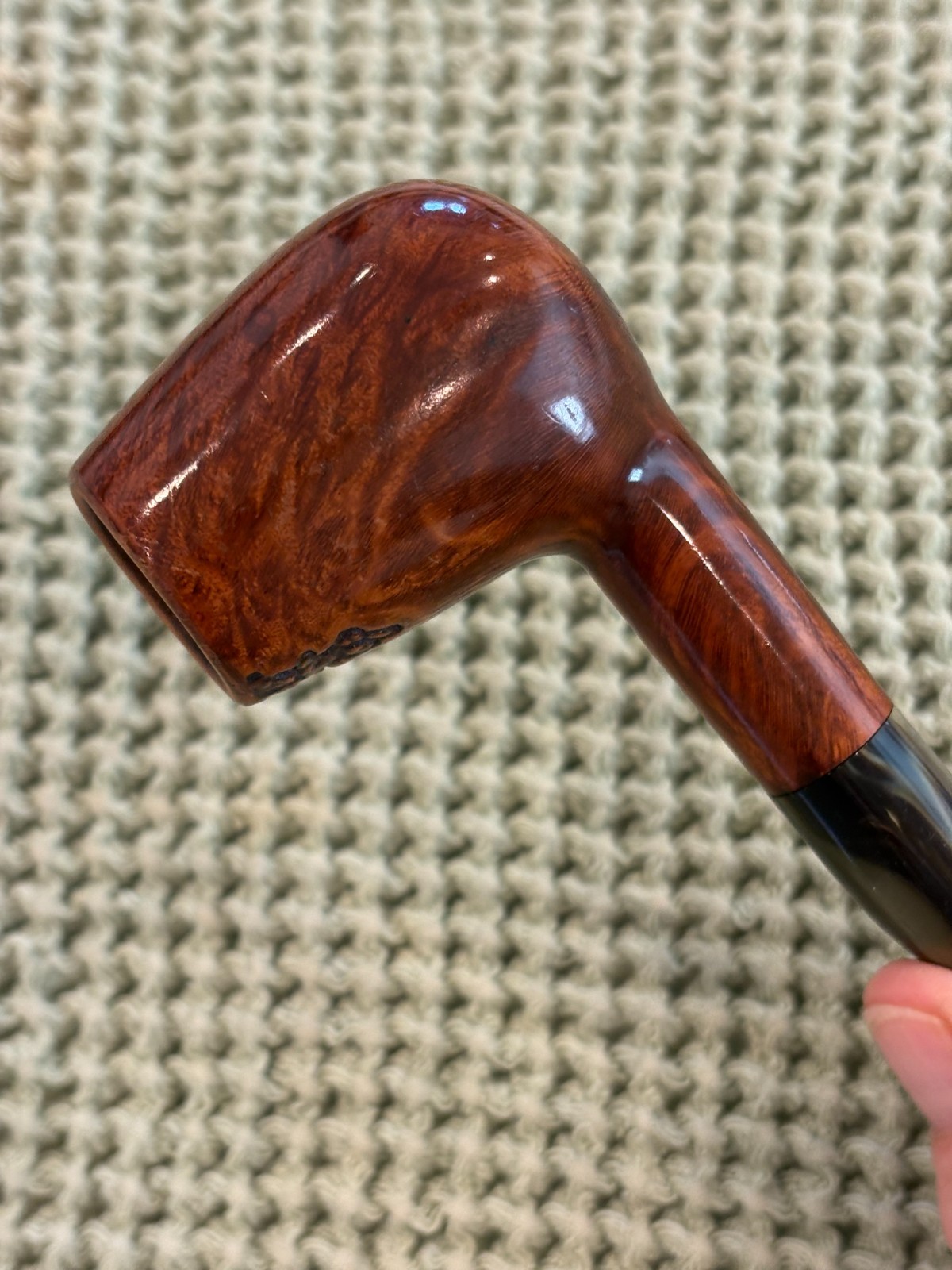 PRINCE OF WALES MADE BY SAVANELLI LARGE BRANDY HAND TOOLED GREEN ACRYLIC STEM