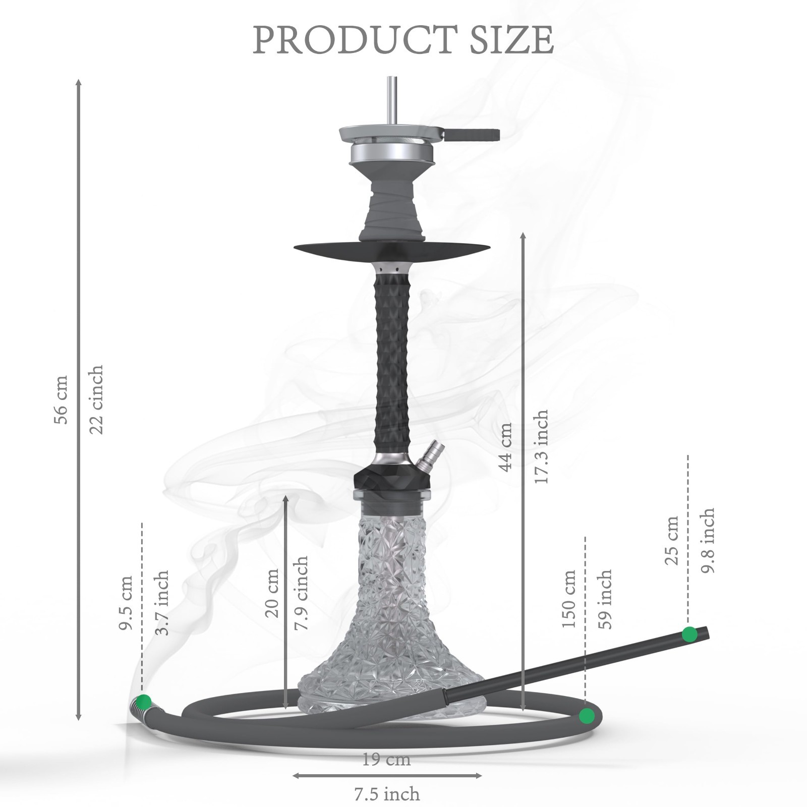 Complete Hookah Set – 22″ Aluminum & Glass, Premium Shisha, 1 Hose, Coal Holder,
