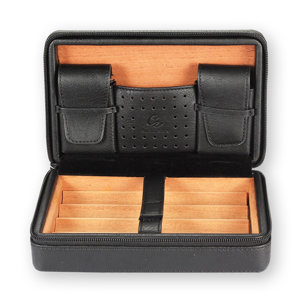 Galiner Cigar Case 4 Slot Cigarette Holder Leather Cedar Wood Humidor Gift Box
