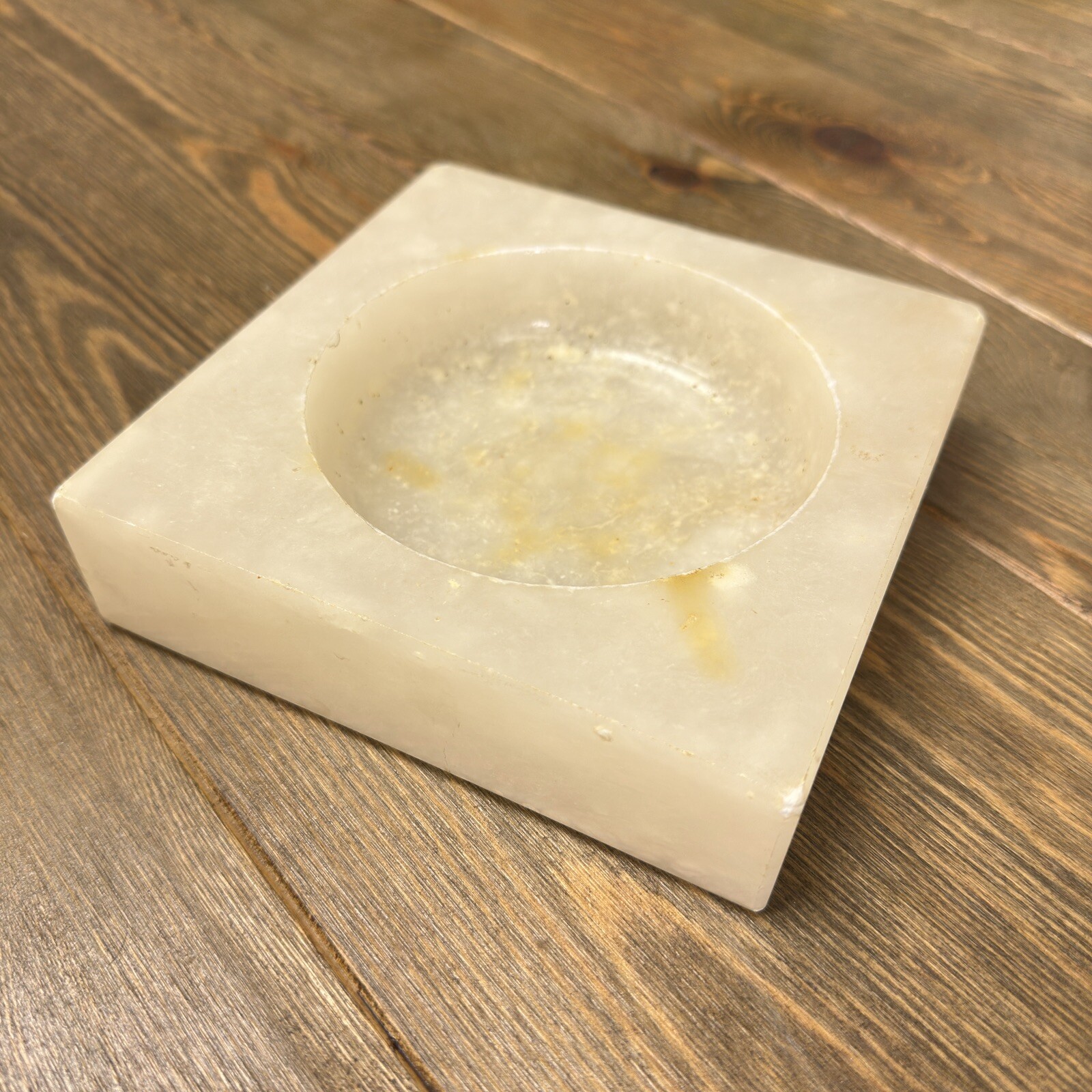 Vintage Alabaster Ashtray Beige at 6 inch square & Heavy 4 lbs