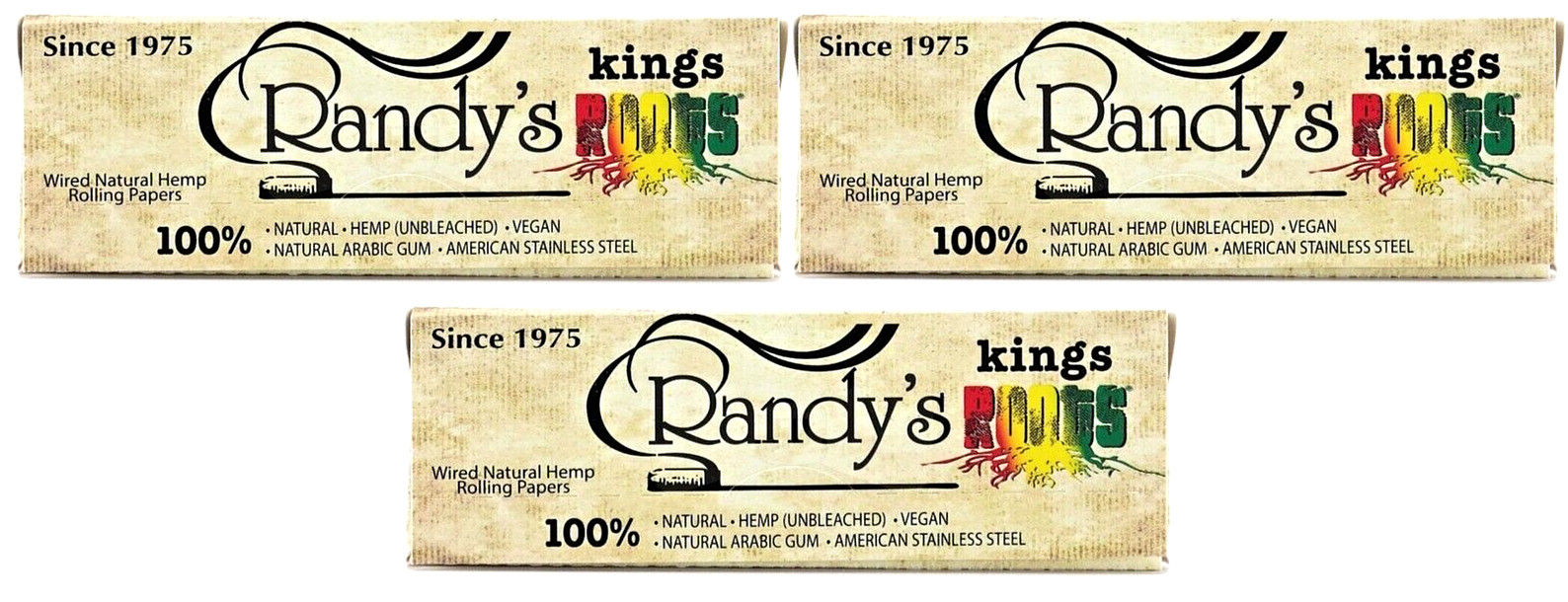 3x Randy’s Roots Rolling Papers King Size All Natural With Wire USA SHPD