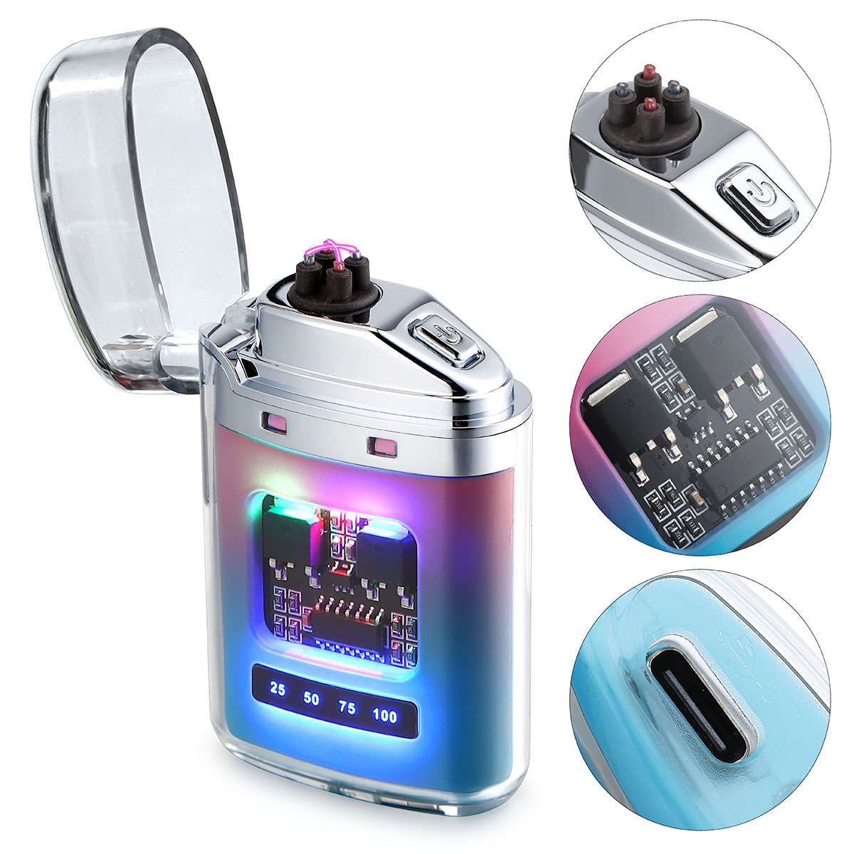 Dual Arc Electric Plasma Cigarette Lighter Rechargeable USB Flameless Windproof