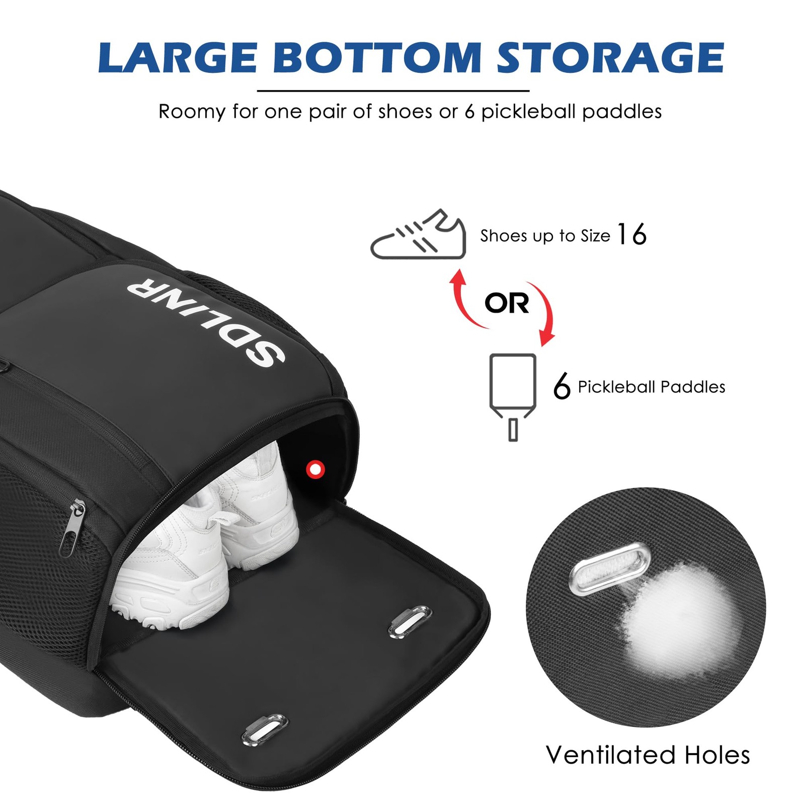 Sdlinr Bag Fits 4 Paddles Large Backpack Shoe Compartment And Fence Hook Pickle