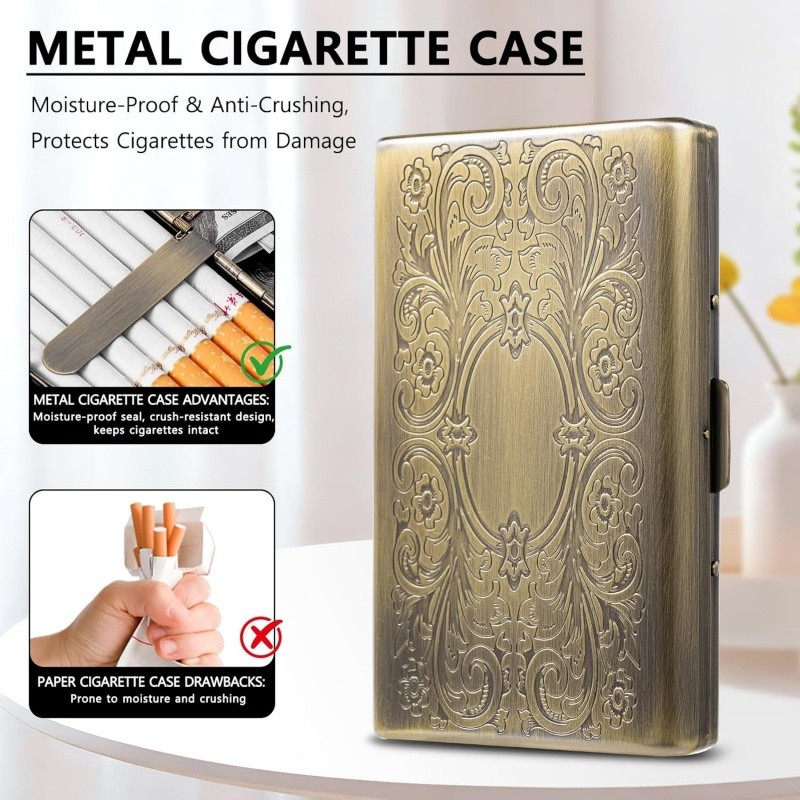 Vintage Bronze Floral Engraved Cigarette Case Slim Portable Business Card Holder